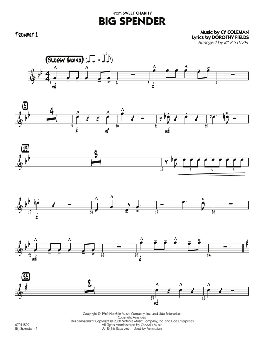 Big Spender - Trumpet 1 Jazz Ensemble scores gallery preview page 1