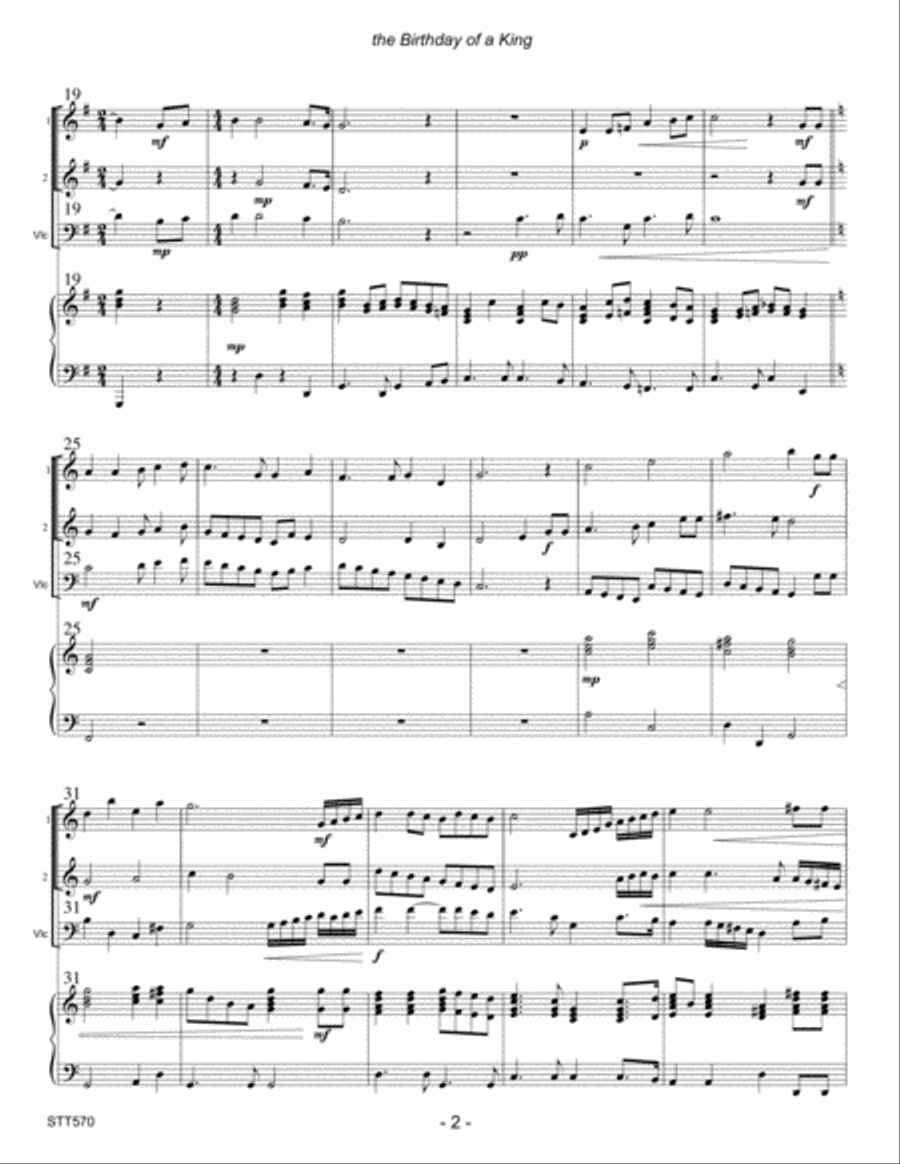 THE BIRTHDAY OF A KING - 2 Violins & Cello with Piano Accompaniment Violin scores gallery preview page 2