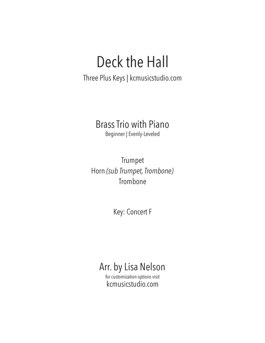 Deck The Halls Brass Trio with Piano Accompaniment Brass Trio scores gallery preview page 1