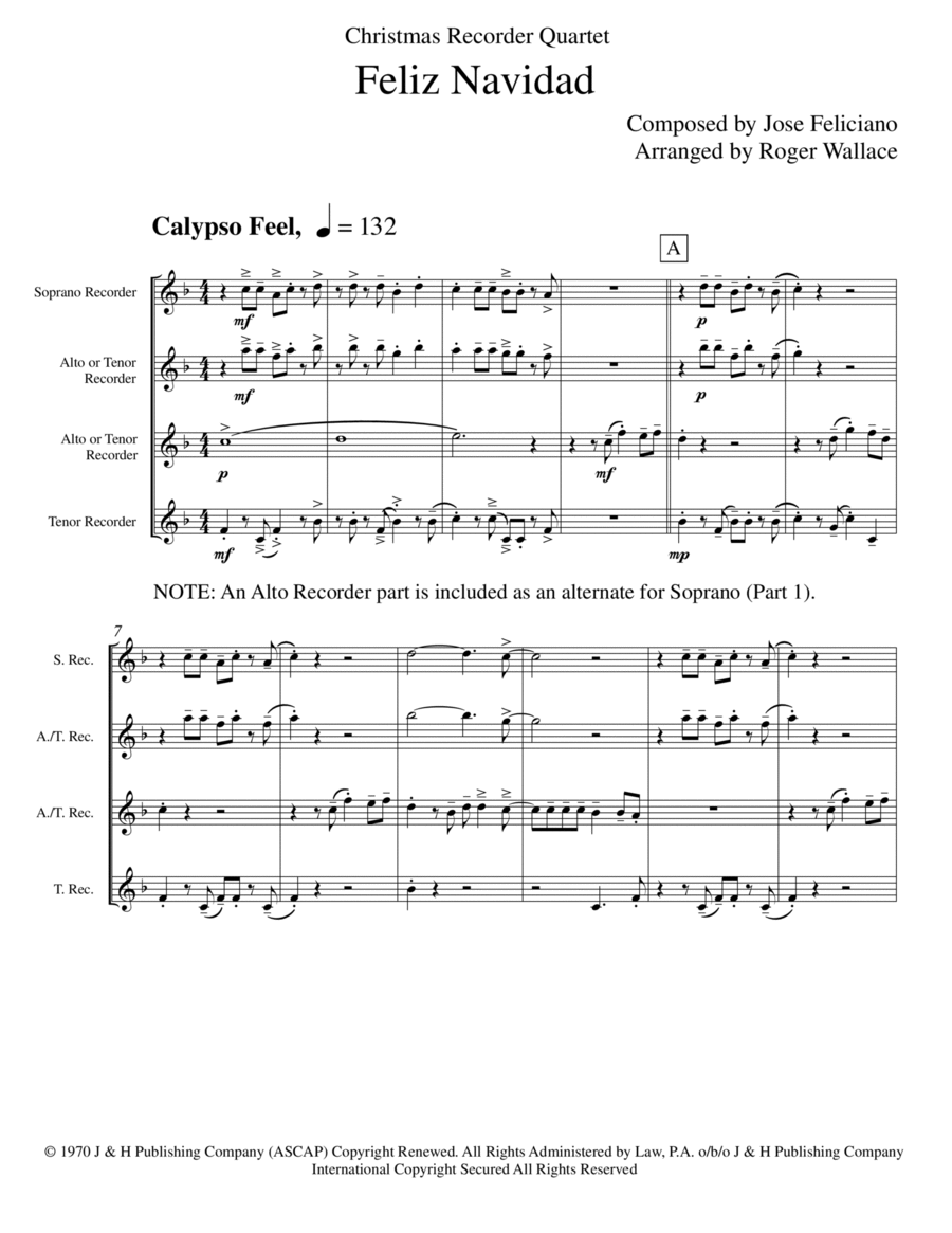 Feliz Navidad Soprano Recorder scores gallery preview page 1