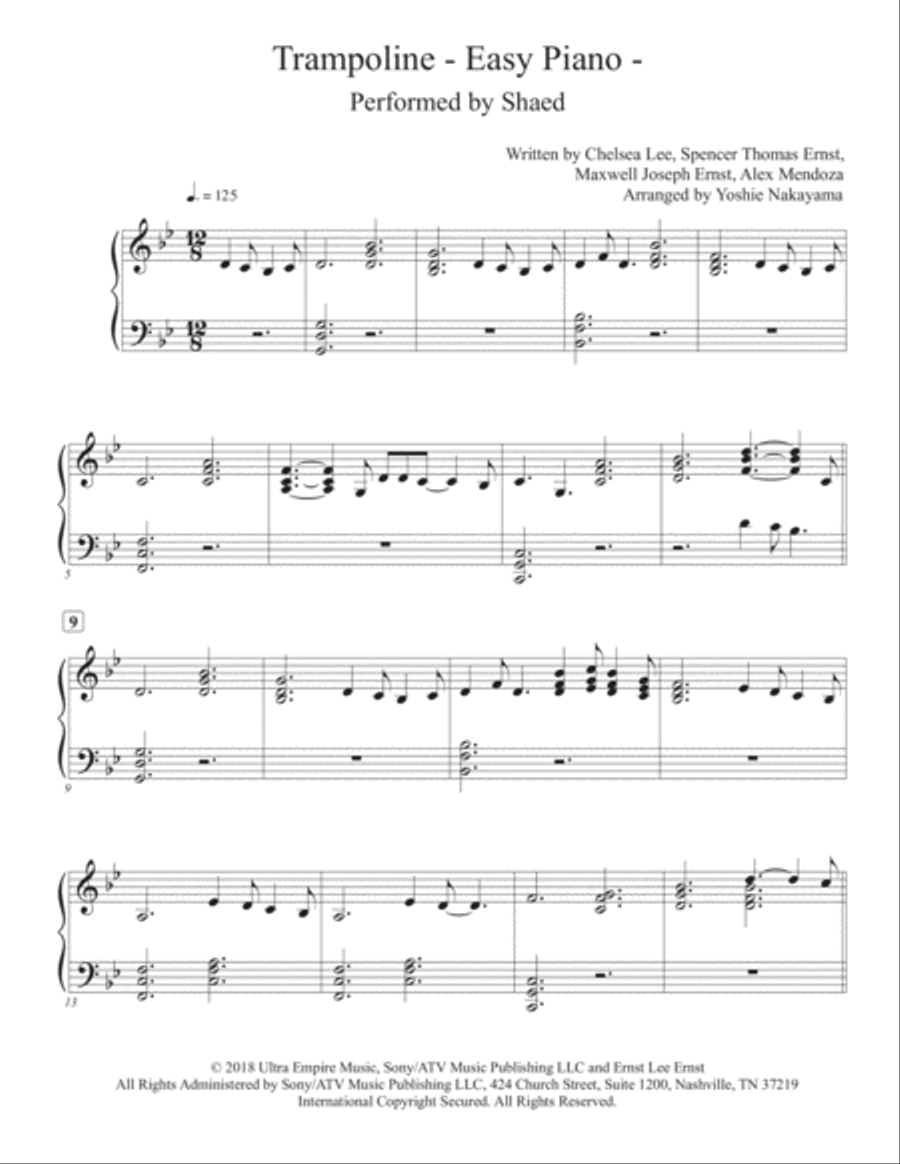 Trampoline Piano Solo scores gallery preview page 1