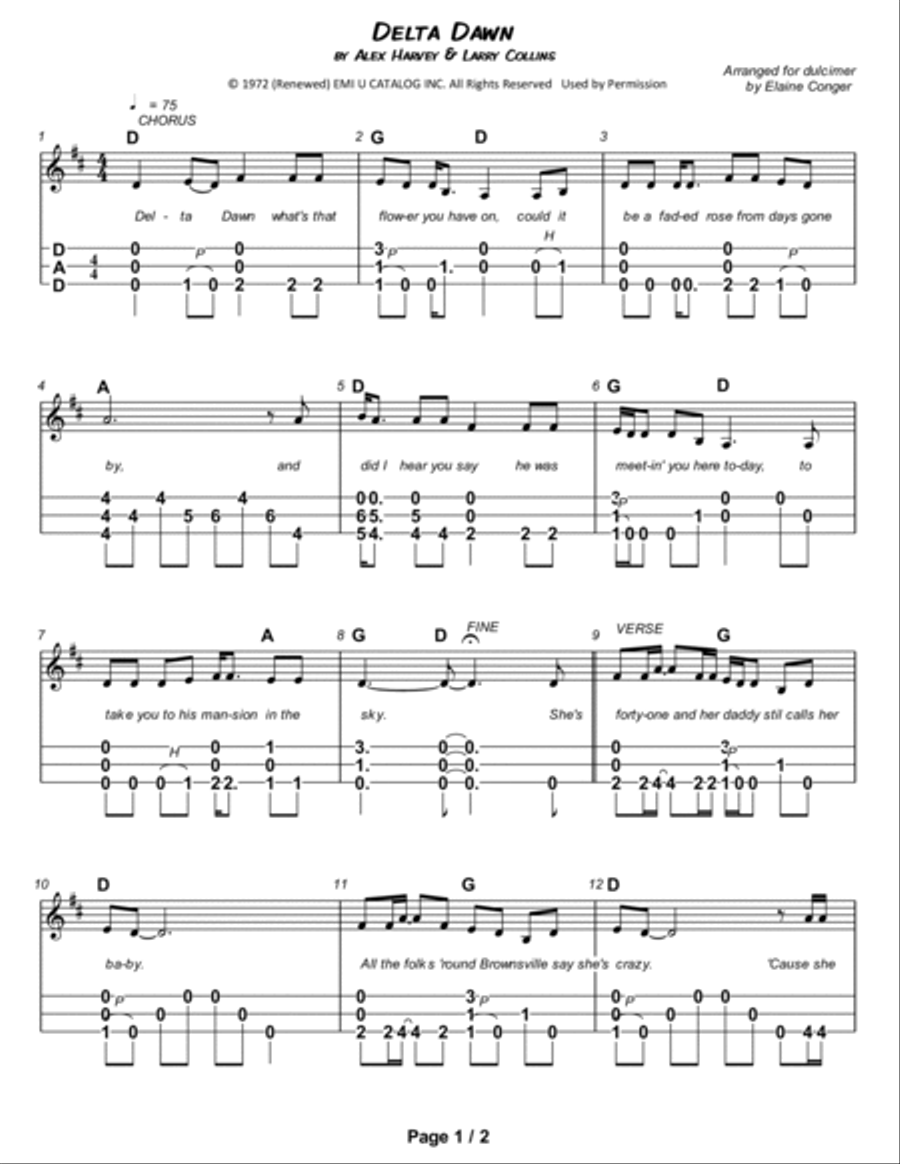 Delta Dawn Dulcimer scores gallery preview page 2