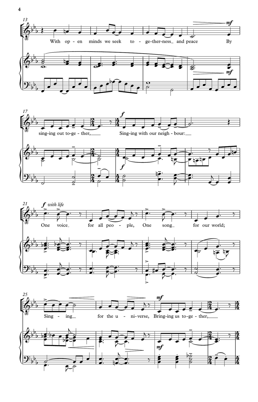 One Voice for All (unison voices version) Unison Choir scores gallery preview page 4