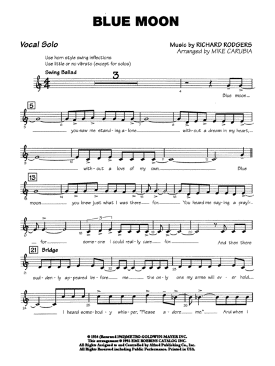 Blue Moon: Vocal Solo Jazz Ensemble scores gallery preview page 1