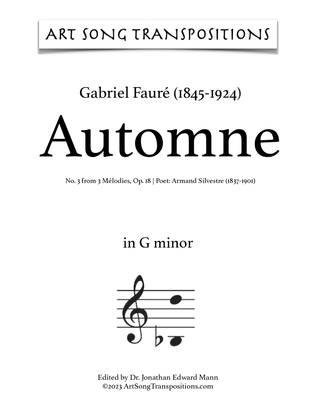 Book cover for FAURÉ: Automne, Op. 18 no. 3 (transposed to G minor)