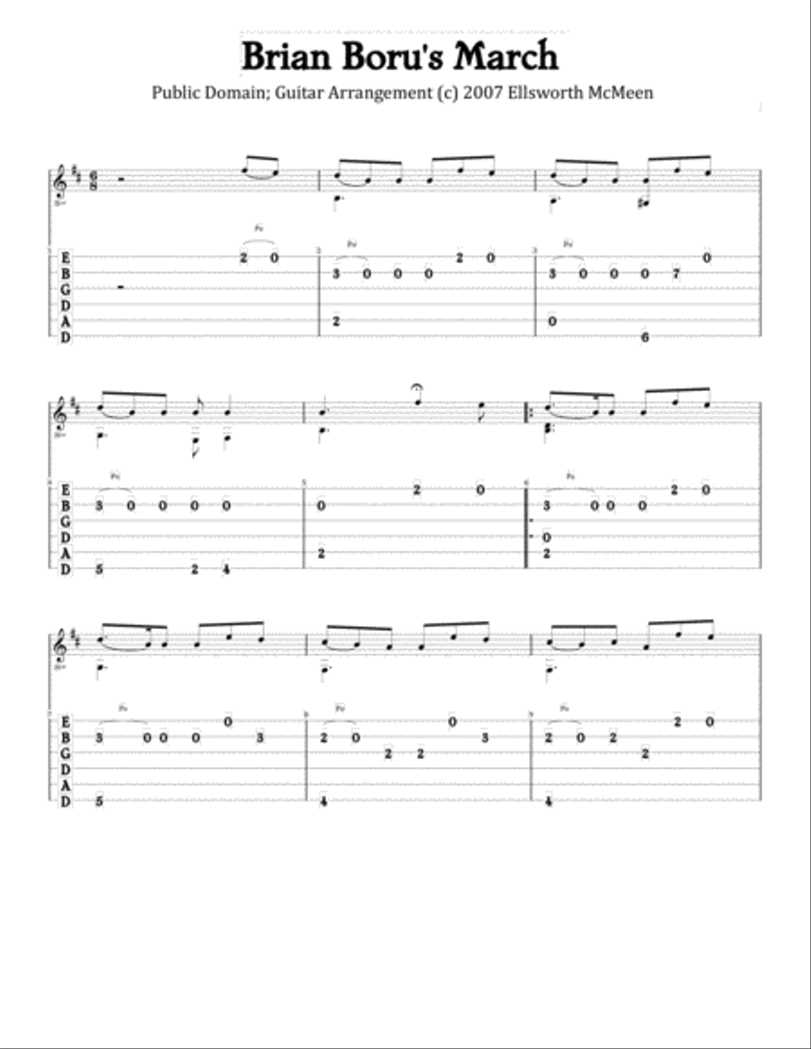 Brian Boru's March (For Fingerstyle Guitar Tuned Drop D) Acoustic Guitar scores gallery preview page 1
