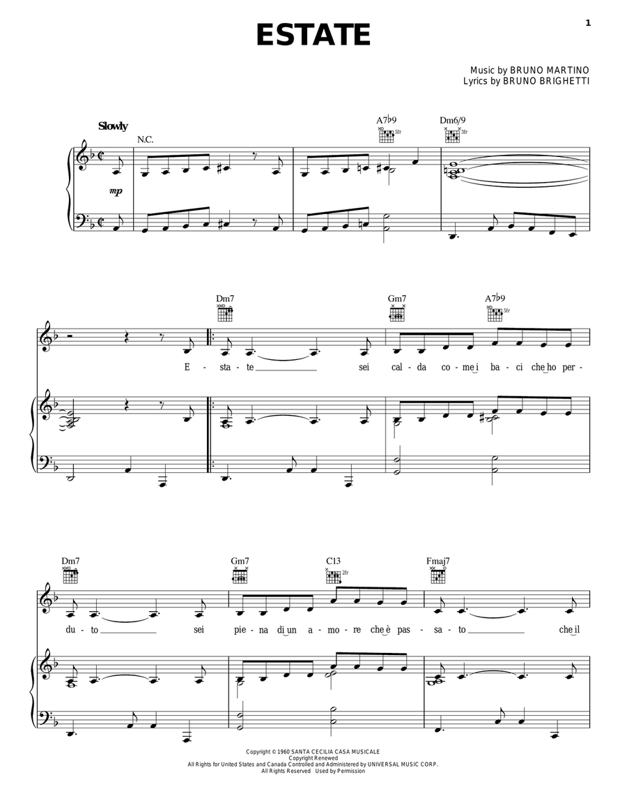 Estate Piano, Vocal, Guitar scores gallery preview page 1