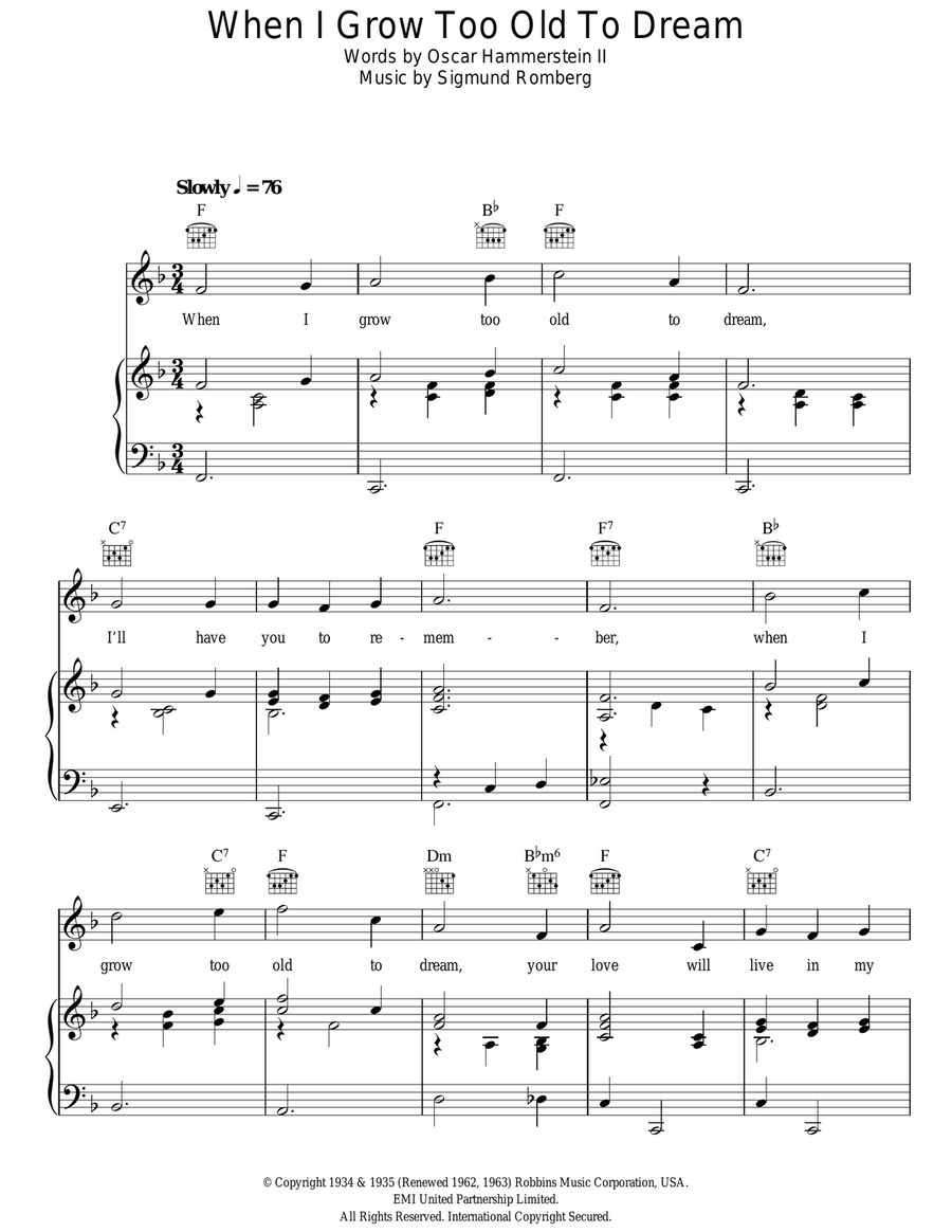 When I Grow Too Old To Dream Guitar scores gallery preview page 1