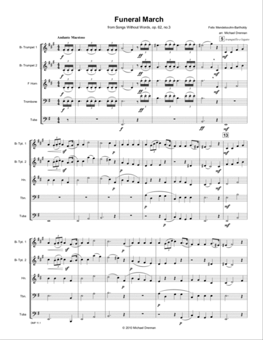 Funeral March from Songs Without Words Op. 62, no. 3 Brass Ensemble scores gallery preview page 2