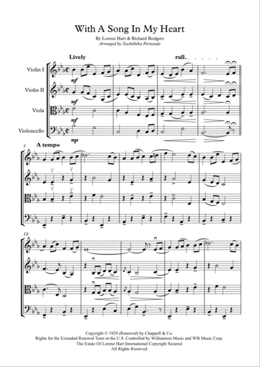 With A Song In My Heart String Quartet scores gallery preview page 1