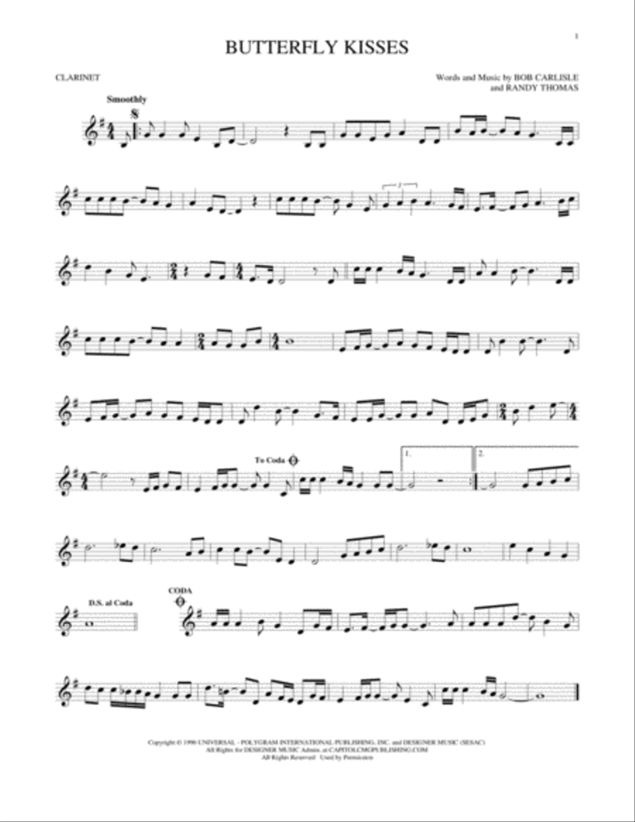 Butterfly Kisses Butterfly Kisses Clarinet Solo scores gallery preview page 1