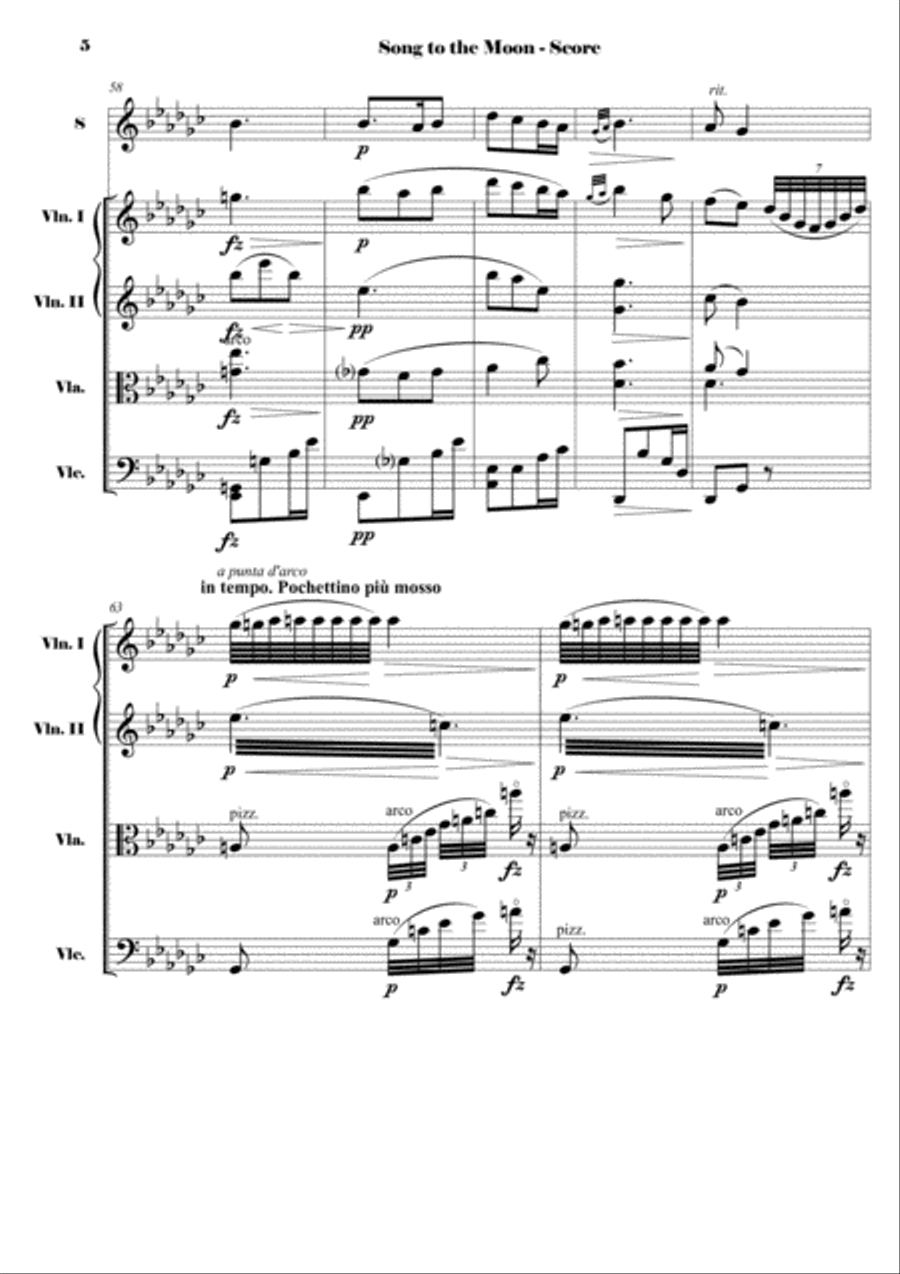 Dvorak - Song to the Moon from Rusalka, Op. 114 - Reduction for Soprano and String Quartet (SCORE) Small Ensemble scores gallery preview page 6