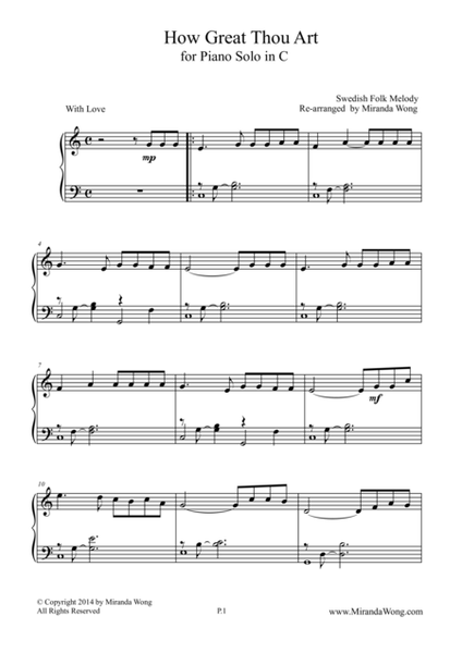 How Great Thou Art - Easy Piano Music in C Key (Church Music)