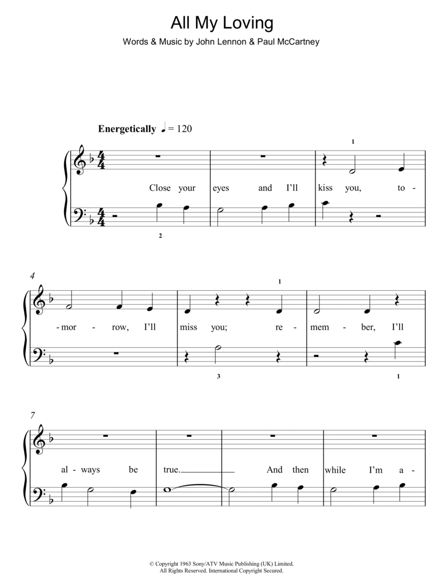 All My Loving All My Loving Easy Piano scores gallery preview page 1