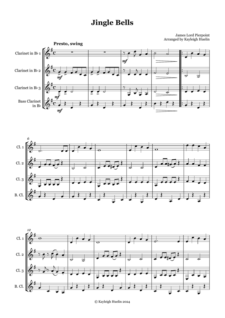 Book cover for Jingle Bells - Clarinet quartet