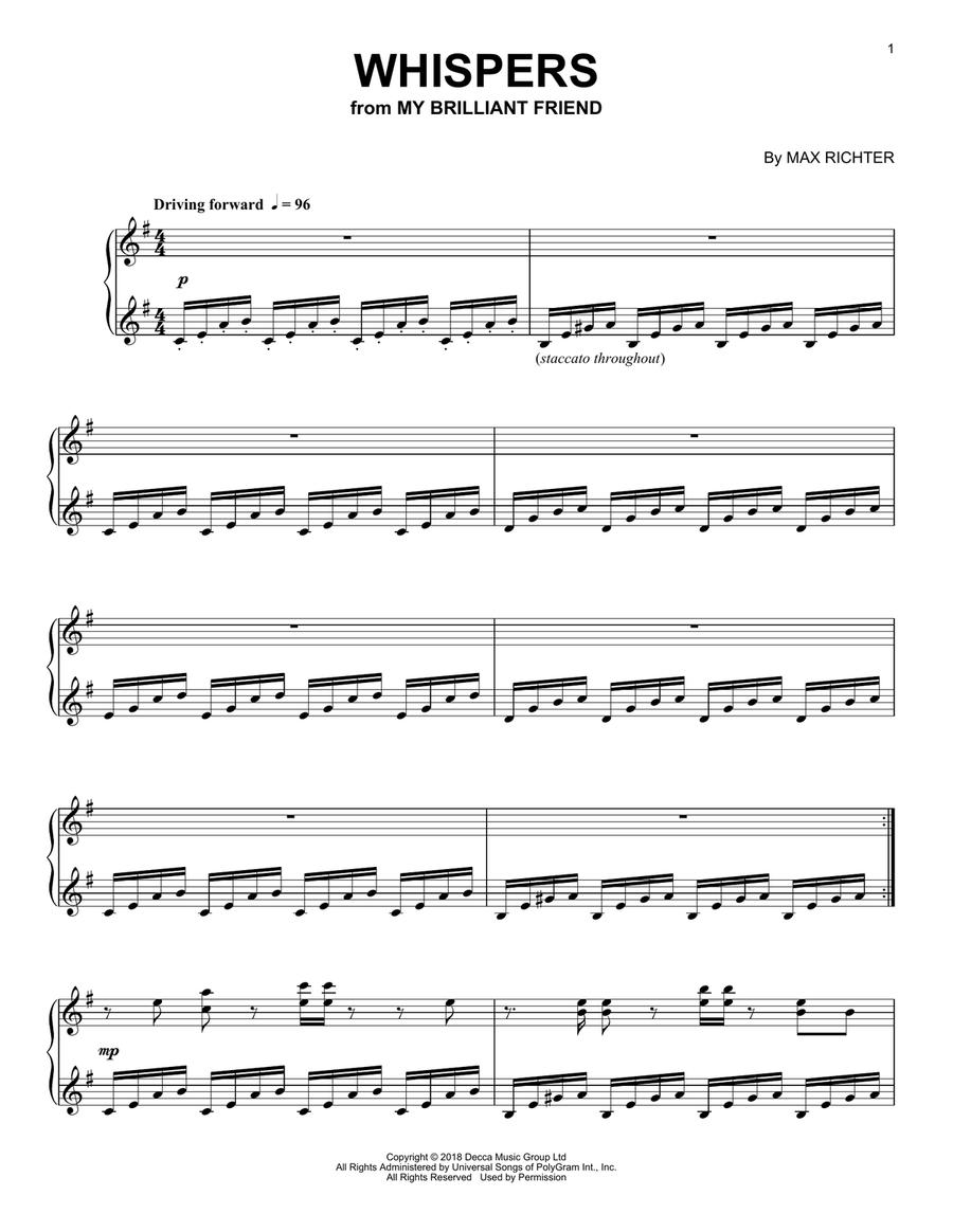 Whispers (from My Brilliant Friend) Piano Solo scores gallery preview page 1