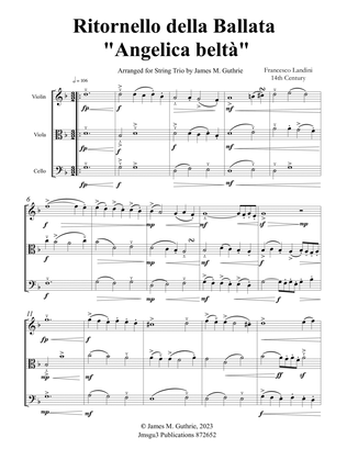 Landini: Ritornello Della Ballata "Angelica belta" for String Trio