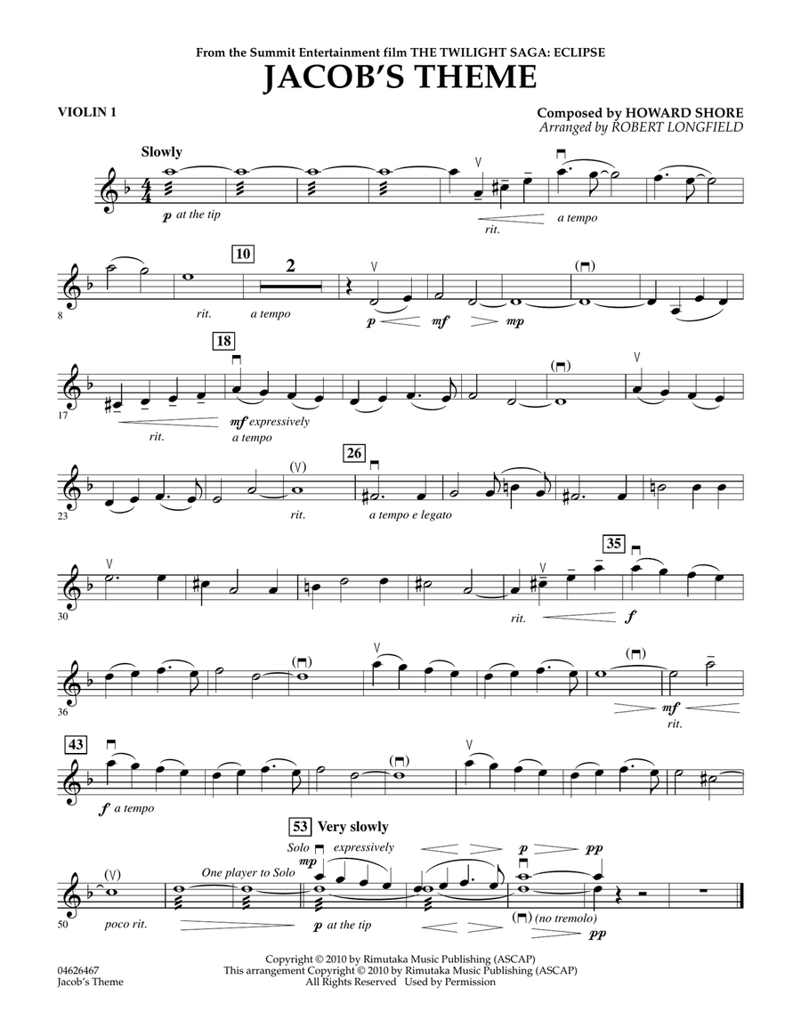 Jacob's Theme (from The Twilight Saga: Eclipse) - Violin 1 Orchestra scores gallery preview page 1