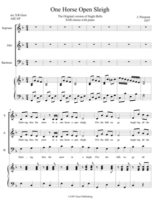 Original 1857 Jingle Bells for SAB chorus