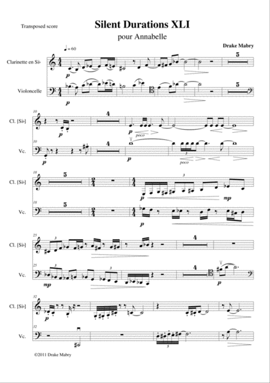 Silent Durations XLI (a Zen experience) Clarinet scores gallery preview page 1