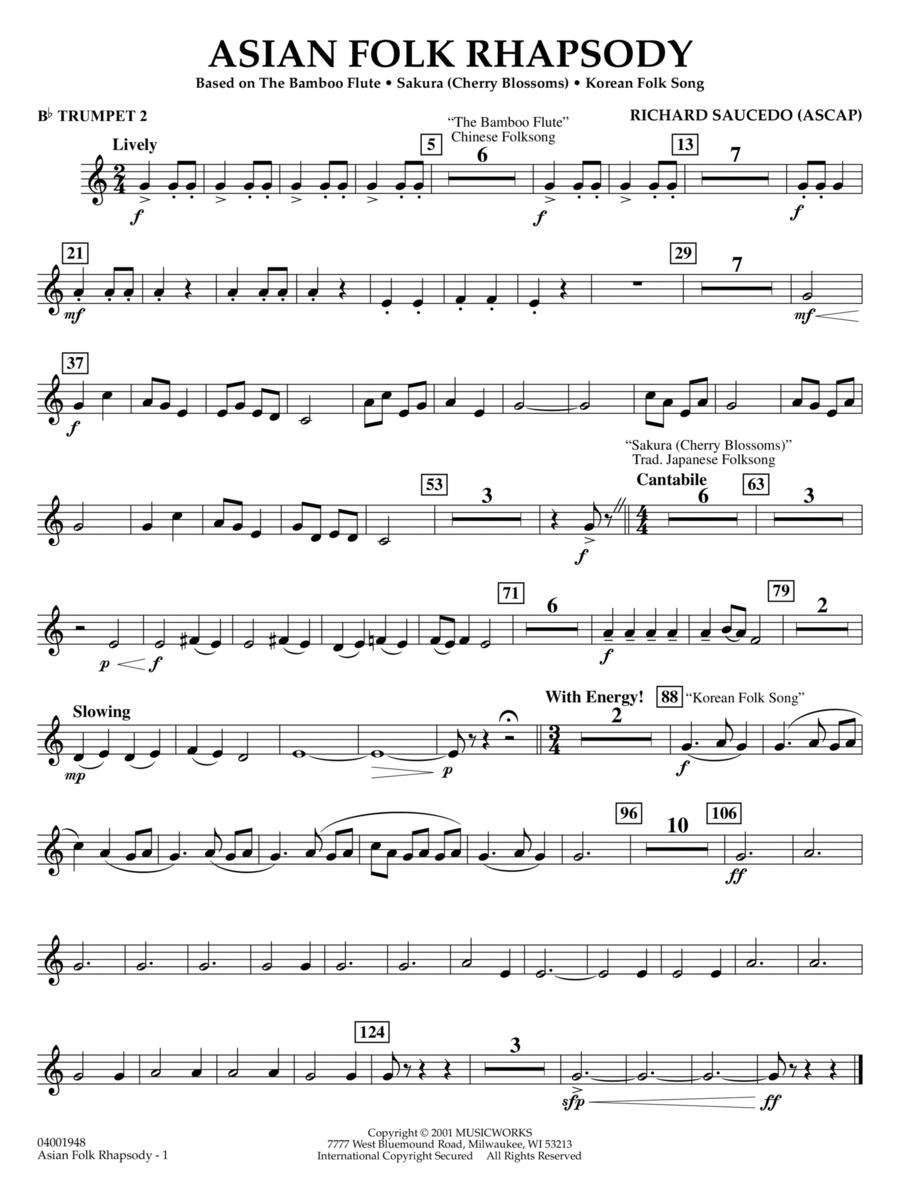 Asian Folk Rhapsody - Bb Trumpet 2 Concert Band scores gallery preview page 1