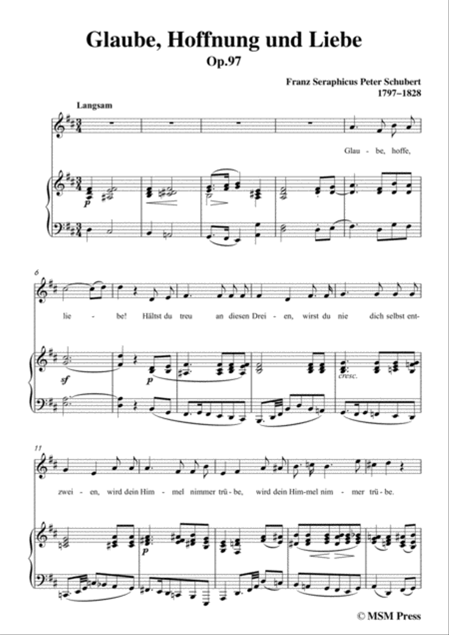 Schubert-Glaube,Hoffnung und Liebe,Op.97,in D Major,for Voice&Piano Voice scores gallery preview page 3
