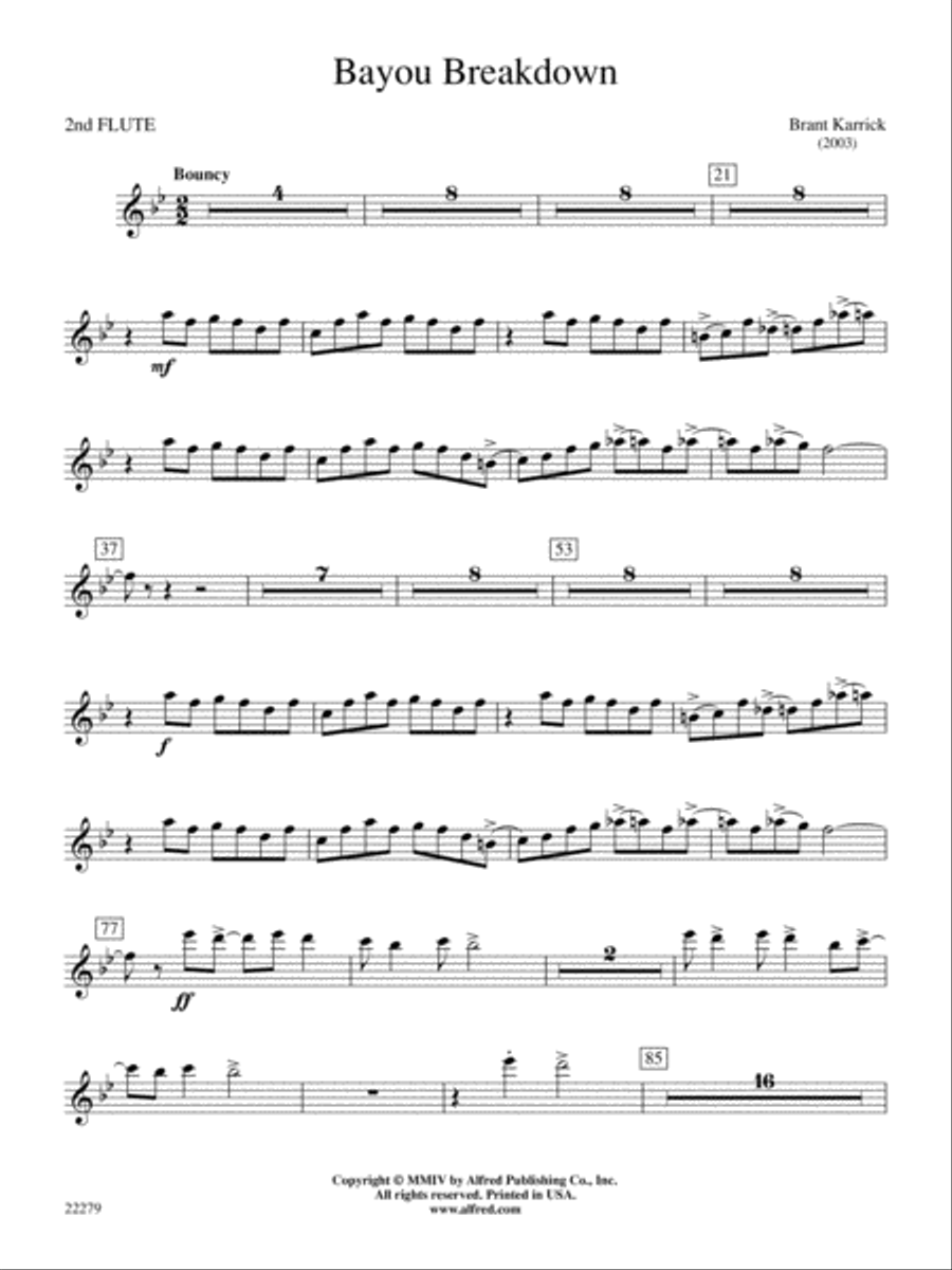 Bayou Breakdown: 2nd Flute Concert Band scores gallery preview page 1