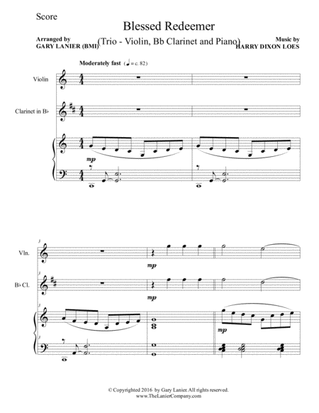 BLESSED REDEEMER (Trio – Violin, Bb Clarinet & Piano with Score and Parts) image number null