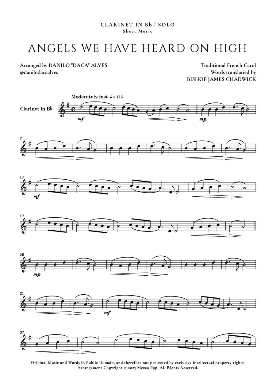 Angels We Have Heard On High Clarinet Solo scores gallery preview page 1