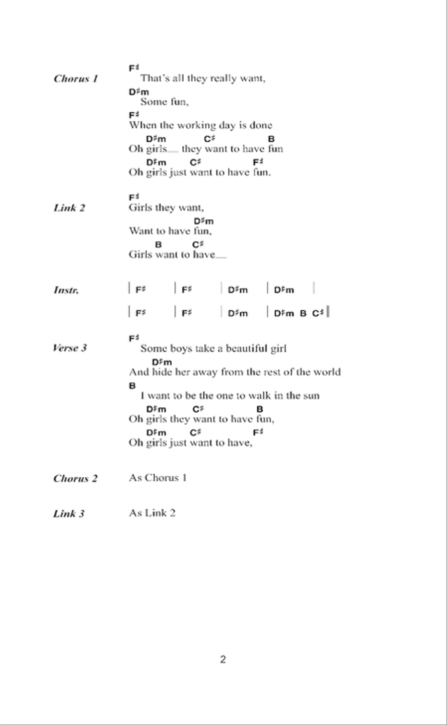 Girls Just Want To Have Fun Acoustic Guitar scores gallery preview page 2