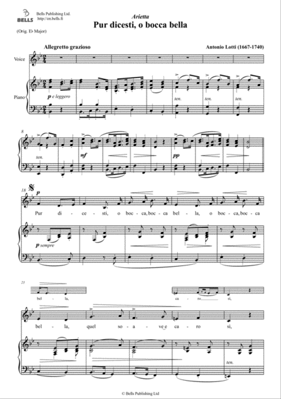 Pur dicesti, o bocca bella (B-flat Major) Voice Solo scores gallery preview page 1