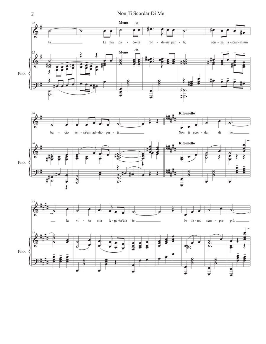 Non Ti Scordar Di Me Piano, Vocal scores gallery preview page 2