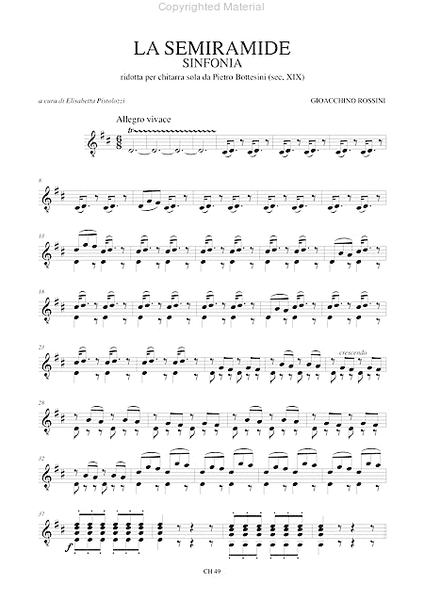 La Semiramide. Sinfonia transcribed by Pietro Bottesini (19th century) for Guitar image number null