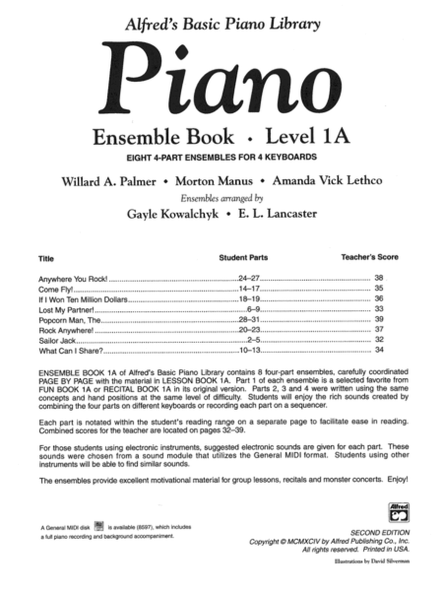 Alfred's Basic Piano Course Ensemble Book, Level 1A