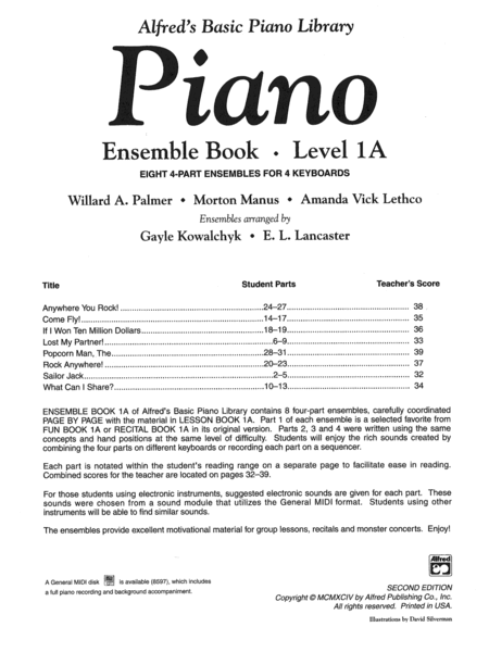 Alfred's Basic Piano Course Ensemble Book, Level 1A