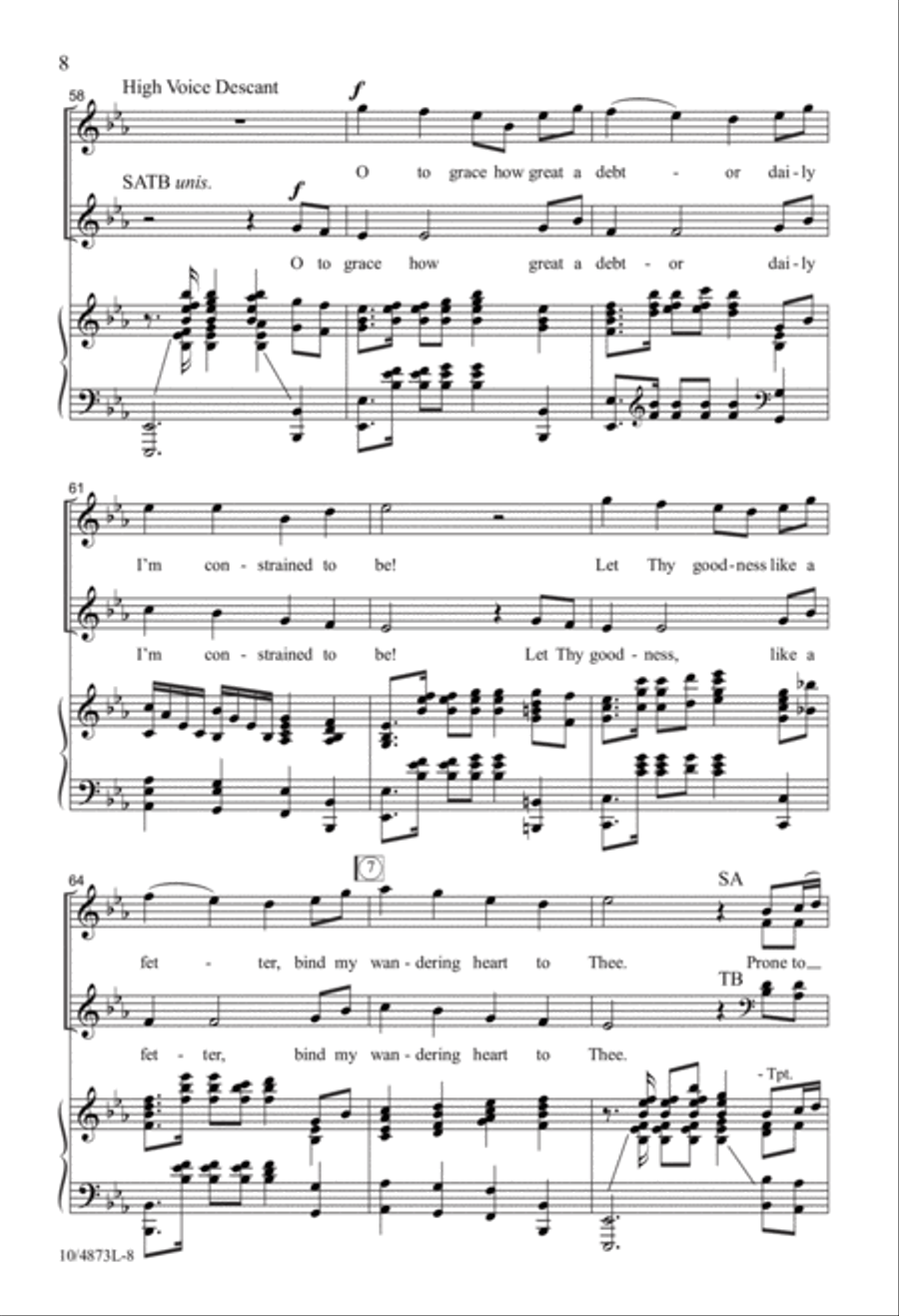 Tune My Heart to Sing Thy Grace 4-Part scores gallery preview page 8