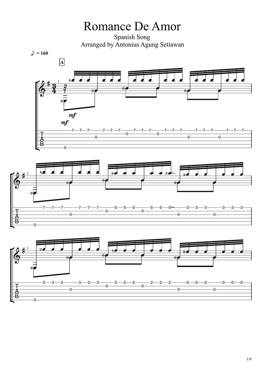 Romance De Amor Tremolo Acoustic Guitar scores gallery preview page 1