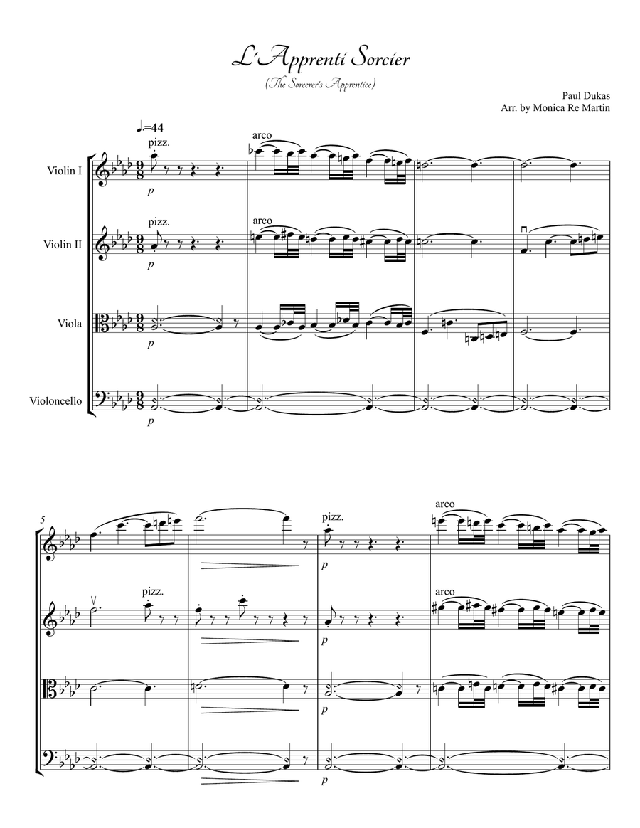 L'Apprenti Sorcier (The Sorcerer's Apprentice) String Quartet scores gallery preview page 3