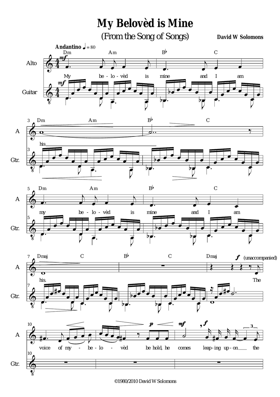 My beloved is mine for alto and guitar Classical Guitar scores gallery preview page 1
