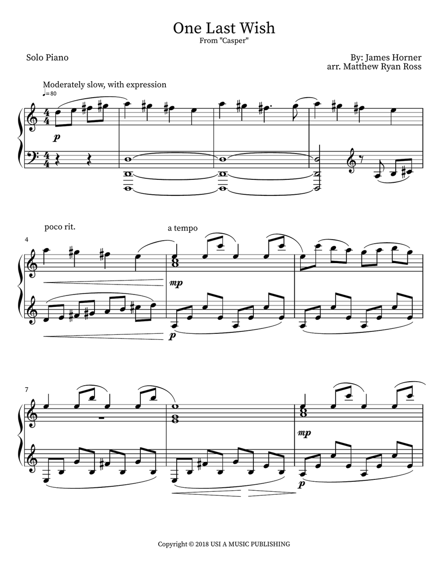 One Last Wish Piano Solo scores gallery preview page 1