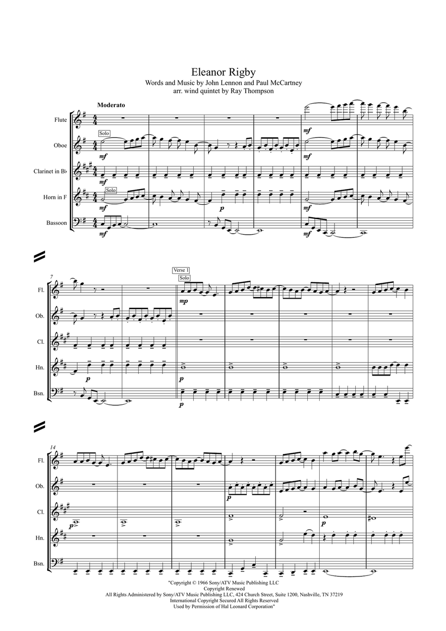 Eleanor Rigby Woodwind Quintet scores gallery preview page 2