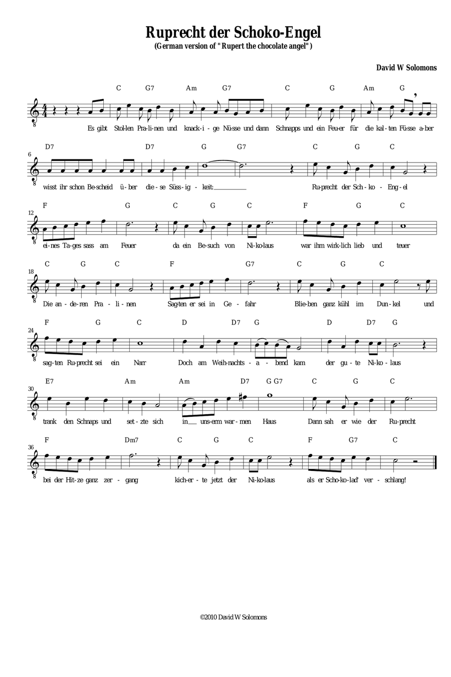 Ruprecht der Schoko-Engel (German version of Rupert the chocolate angel) Unison Choir scores gallery preview page 4