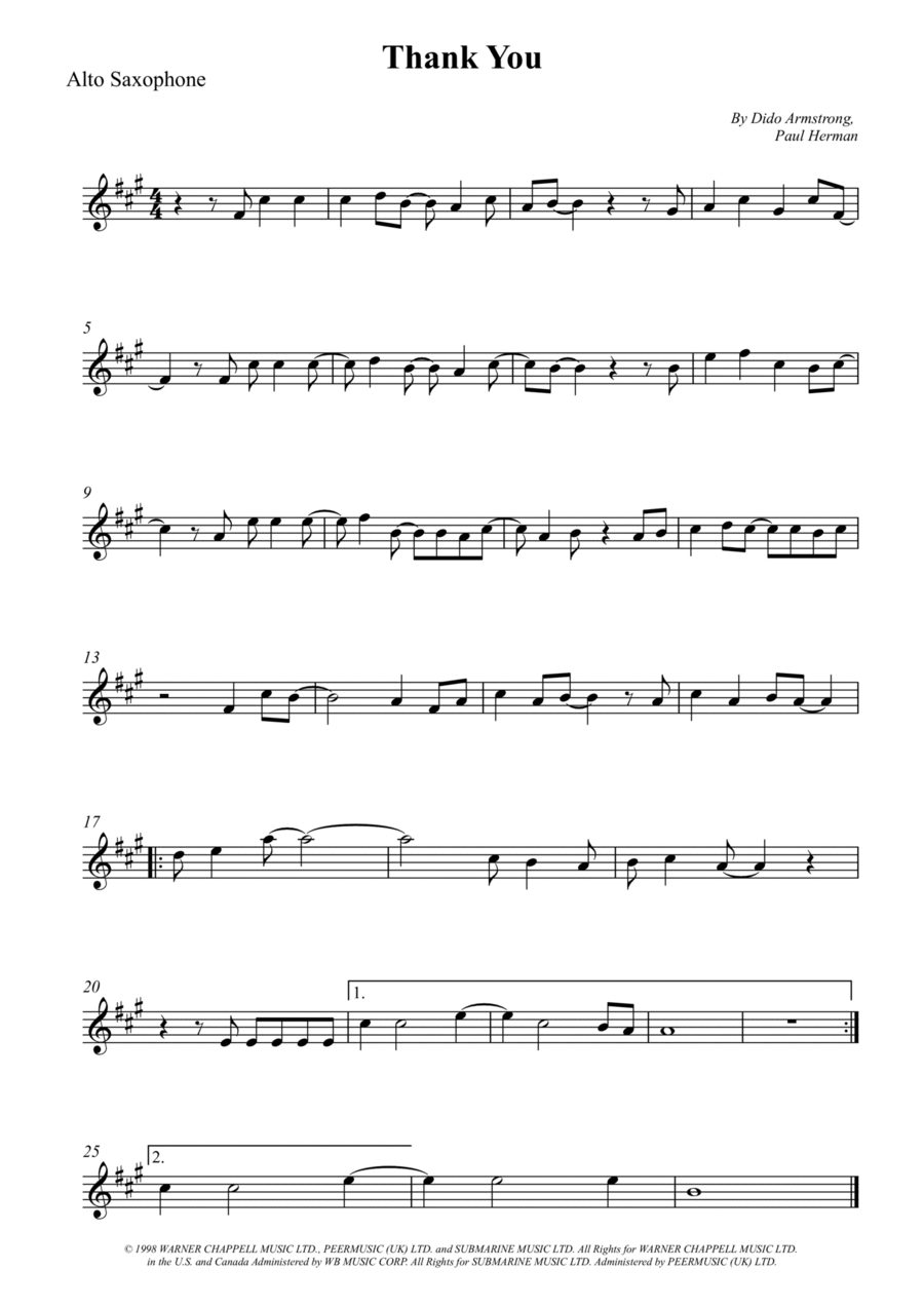 Thank You Thank You Alto Saxophone scores gallery preview page 1
