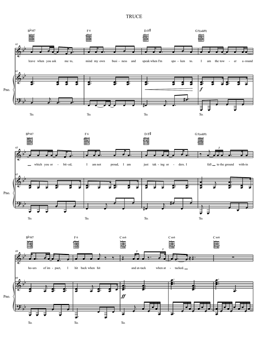 Truce Piano, Vocal, Guitar scores gallery preview page 5