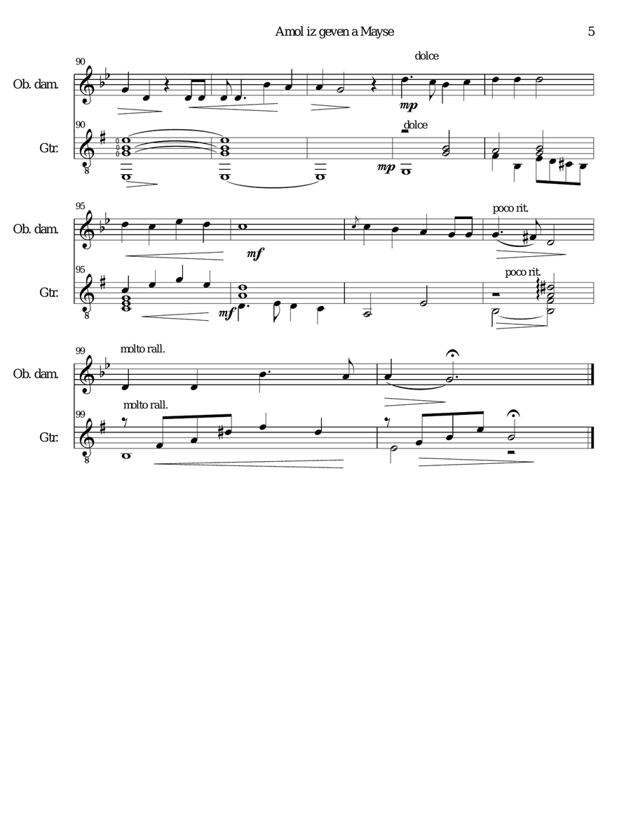 Amol iz geven a Mayse for oboe d'amore and classical guitar Oboe scores gallery preview page 5