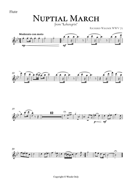 Wedding March by Richard Wagner WWV 75 for Woodwind Quintet image number null