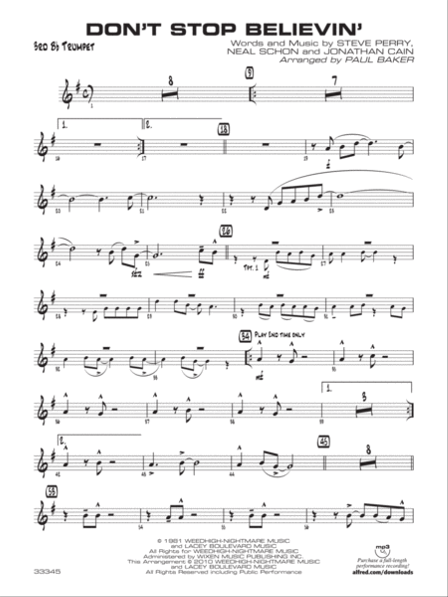 Don't Stop Believin': 3rd B-flat Trumpet Jazz Ensemble scores gallery preview page 1