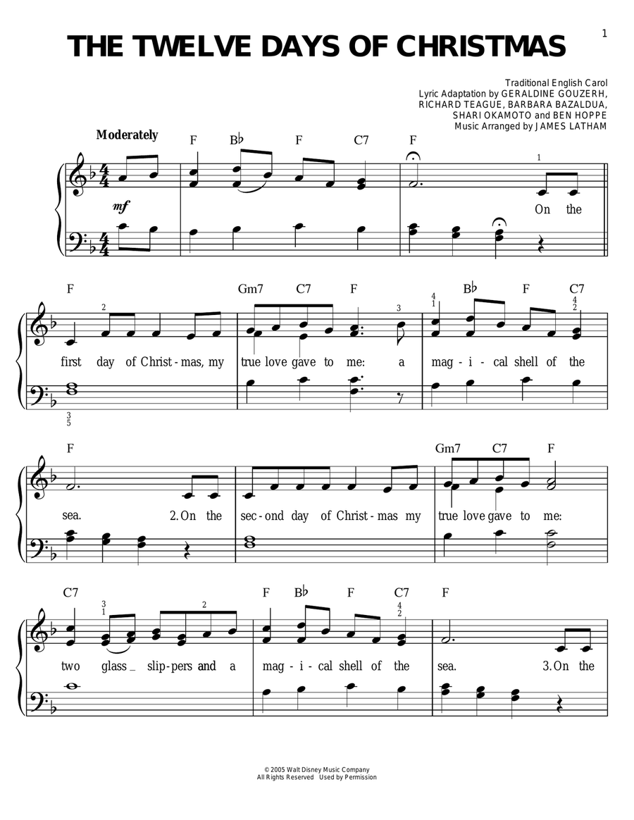 The Twelve Days Of Christmas Easy Piano scores gallery preview page 1