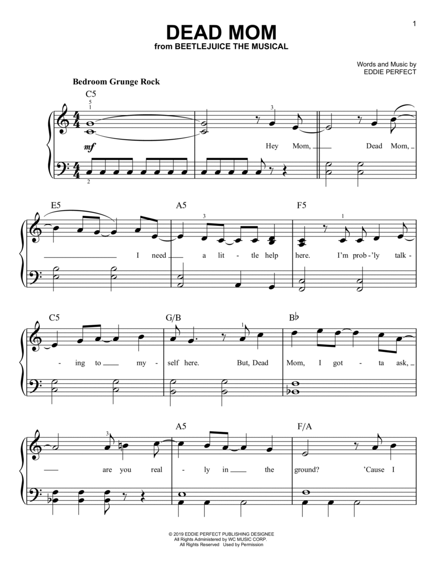 Dead Mom (from Beetlejuice The Musical) Easy Piano scores gallery preview page 1