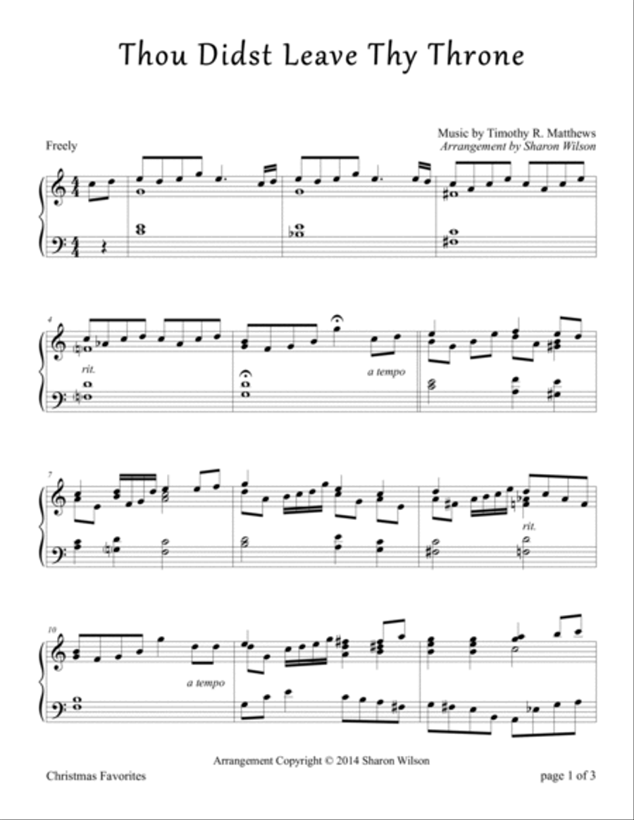 Thou Didst Leave Thy Throne Piano Solo scores gallery preview page 3